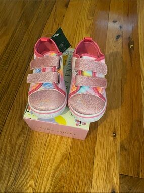 Laura Ashley Pink Glitter Rainbow Accent Kids Velcro Sneakers